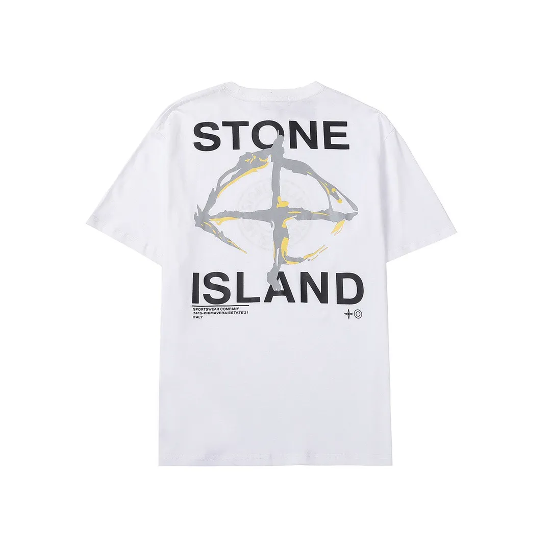 W620#P110💰 [Stone lsland/Stone Island summer new short-sleeved T-shirt with ruins compass print on the back] ⚠️[Original creation with high control of details] - Made of 260g combed cotton 32-count double yarn, soft and comfortable to the touch, sweat-absorbent and breathable. - Simple basic and versatile style, original single quality, the first choice for couples. - Made in a large factory, four needles and five threads on the shoulder, neat alignment, high quality workmanship. - Same style for men and women. Very versatile, one piece for everyone, details are clearly visible. Color: Black White Size: M L